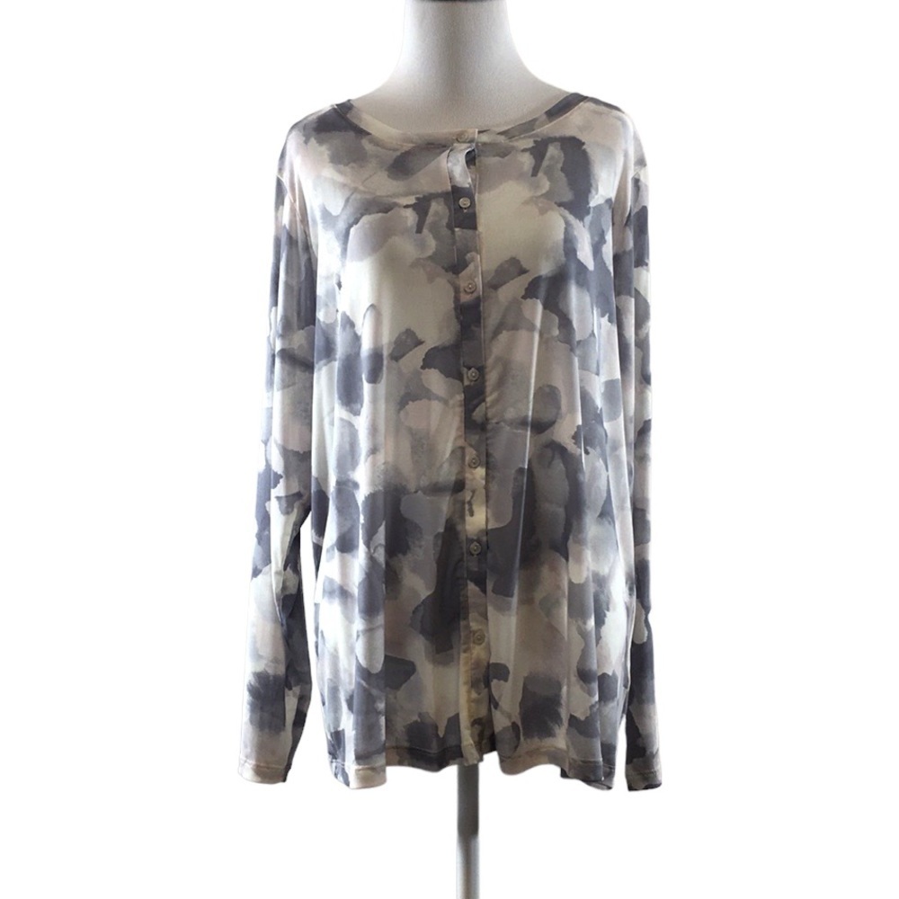 Logo Lori Goldstein Gray White Tie Dye Clarissa Button Front Shirt‎ Womens 1X